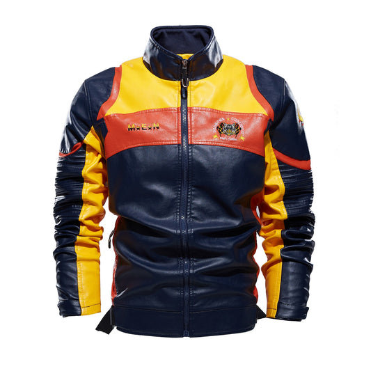 Winter Motorcycle PU Leather Jacket Men Warm Fleece Warm Multi-Pocket Leather Co