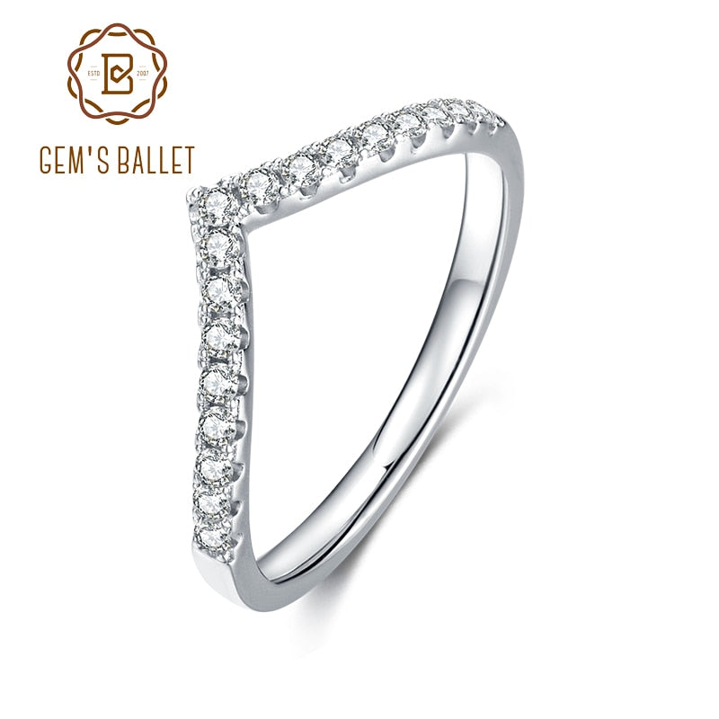 GEM'S BALLET 925 Sterling Silver V Shape Stacking Ring 1.5mm Curved Wedding