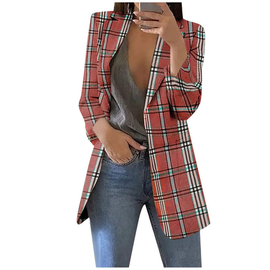 Plus Size Women Lattice Open Front Pockets Cardigan Formal Suit Long Sleeve Blo