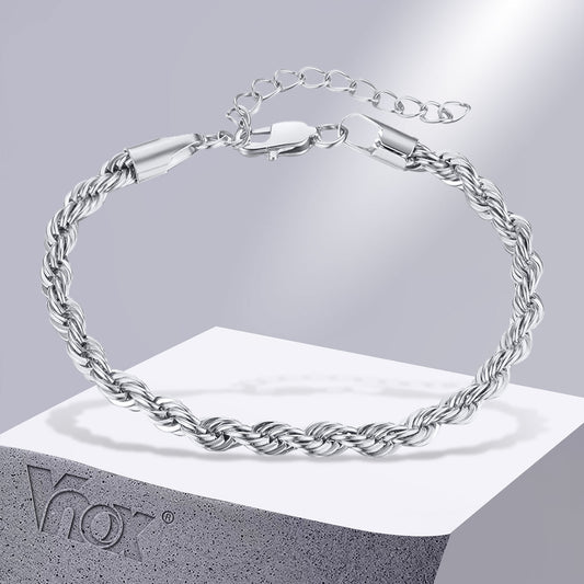 Vnox 2/3/4/5mm Twisted Chain Bracelets for Women Men, Gold Color Stainless Stee