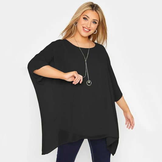 Plus Size Loose Batwing Sleeve Elegant Summer Cape Blouse Women 3/4 Sleeve Casu