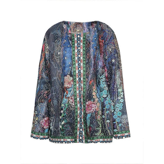 Plus Size Women's 2023 fashion winter jacket retro style loose print collarless