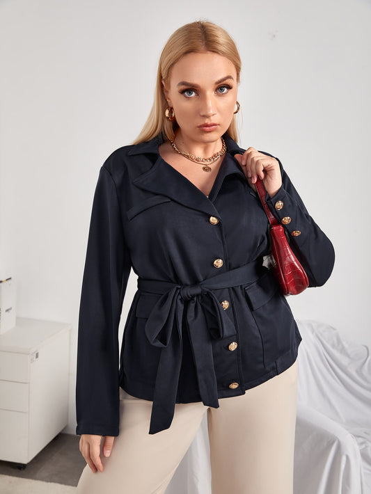 Plus Flap Pocket Belted Blazer