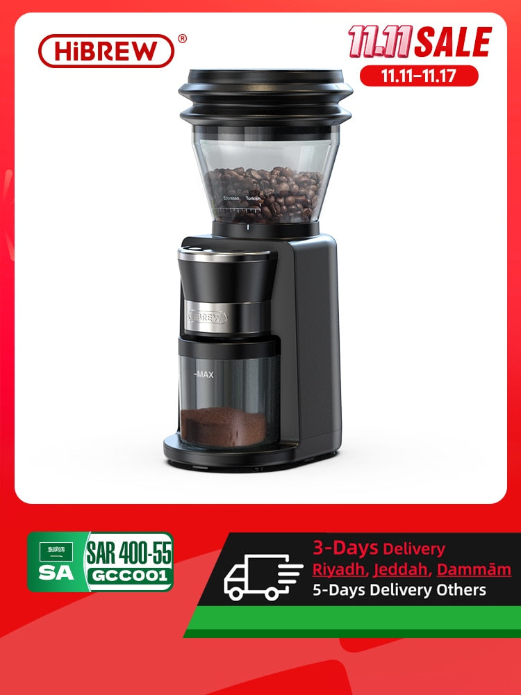 HiBREW Automatic Burr Mill Electric Coffee Grinder with 34 Gears for Espresso A