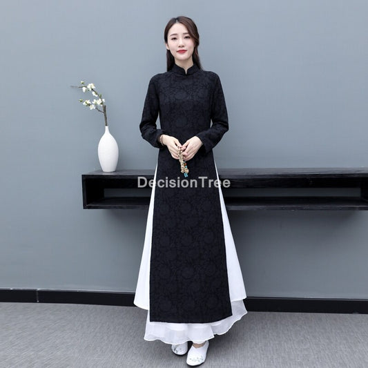 2023 cheongsam ao dai vietnam style elegant lady dress retro mandarin collar