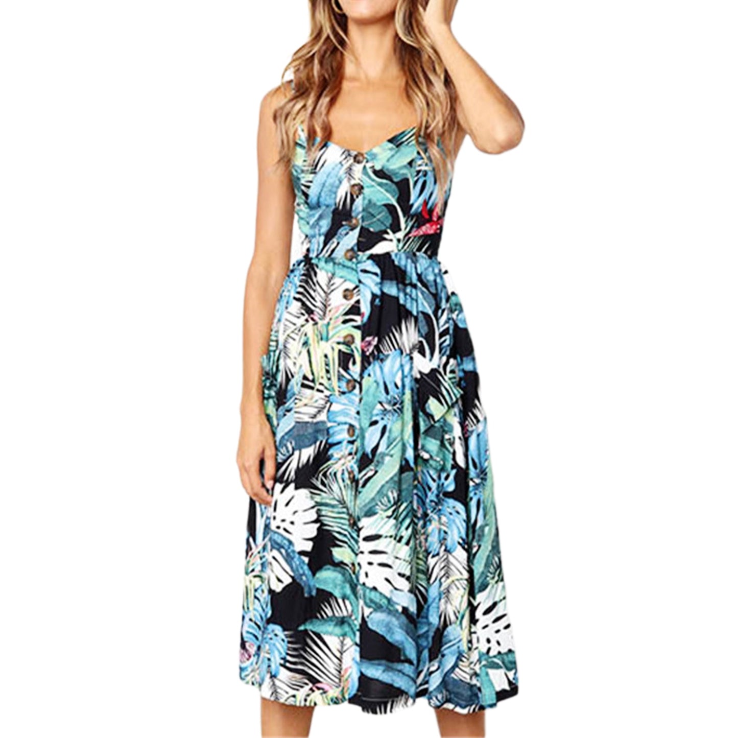 Women Spaghetti Strap Dress Backless Printed Elegant Maxi Dress V Neck Loose Fi