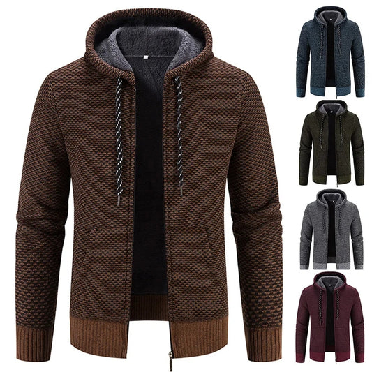 Male Knitted Casual Jackets with Hood Men's Sweater Coat Y2K Hoodies Korean Str