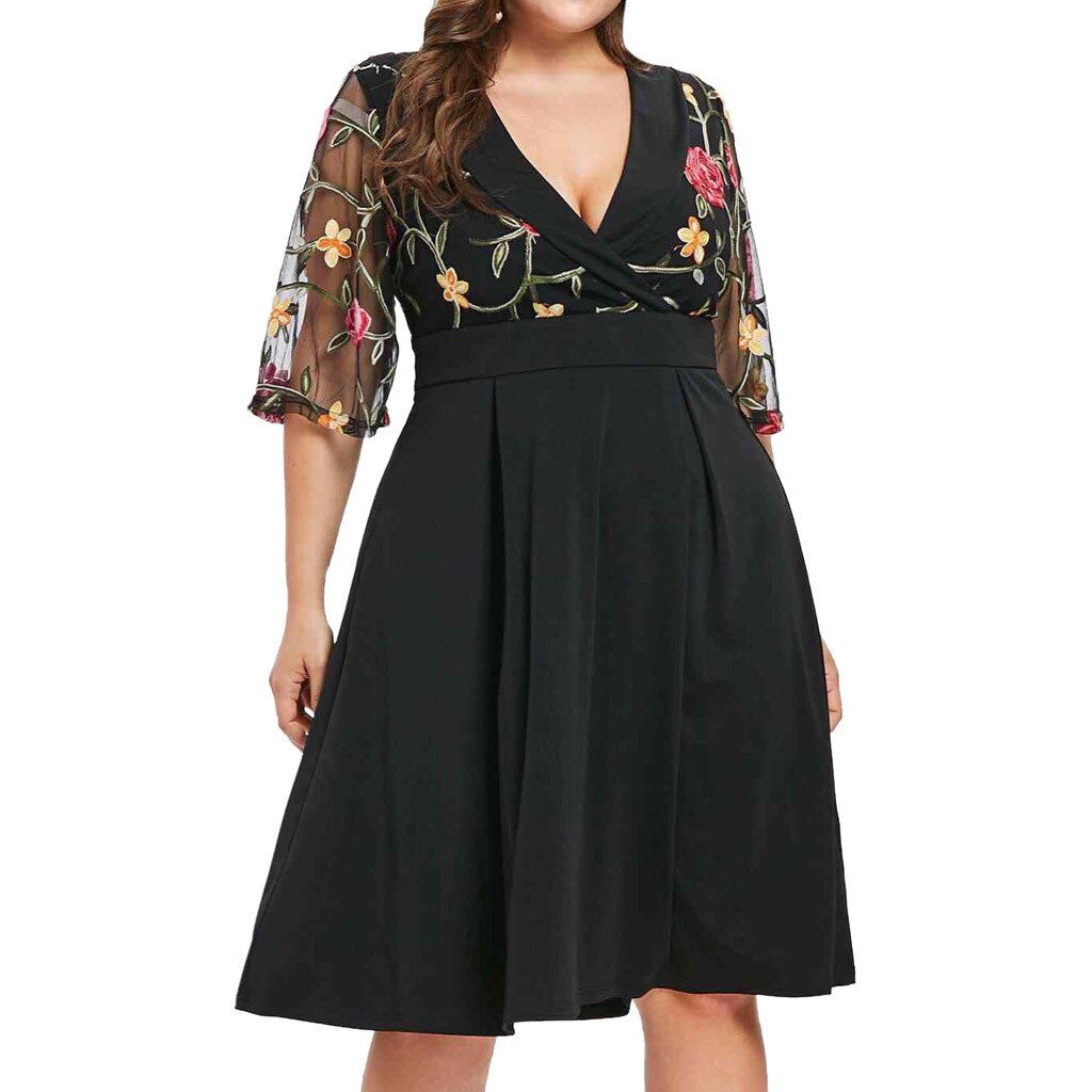 Plus Size Floral Print Tunic Women Dress Short sleeve spring Elegant Tribal Flo