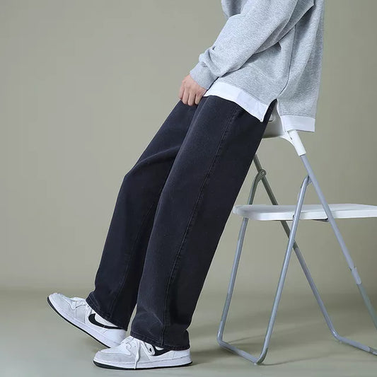 2023NEW Autumn Men Denim Wide-leg Pants Korean Style Straight Light Blue