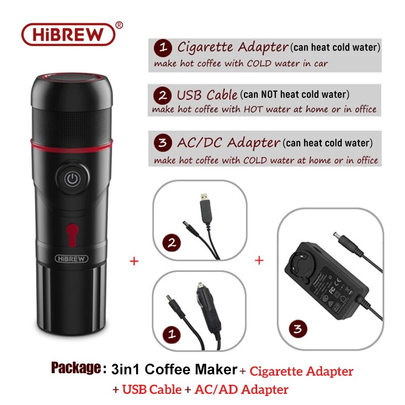 HiBREW Portable Coffee Machine for Car & Home,DC12V Expresso Coffee Maker Fit