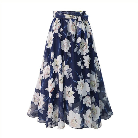 Plus Size Print Floral Skirt Women 2023 Summer Loose Elastic High Waist Chiffon