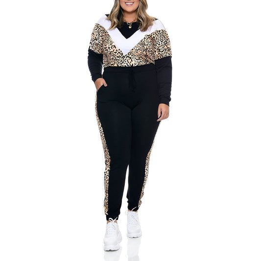 Two Piece Sets Women Autumn Plus Size Leopard Tracksuits Sportswear Streetwear