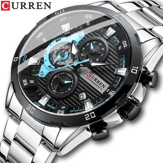 CURREN Stainless Steel Watches for Mens Creative Fashion Luminous Dial with Chr