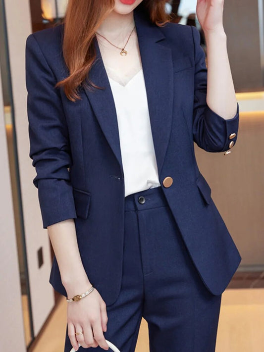 Women Casual Elegant Business Trousers Suit Office Ladies Slim Vintage Blazer P