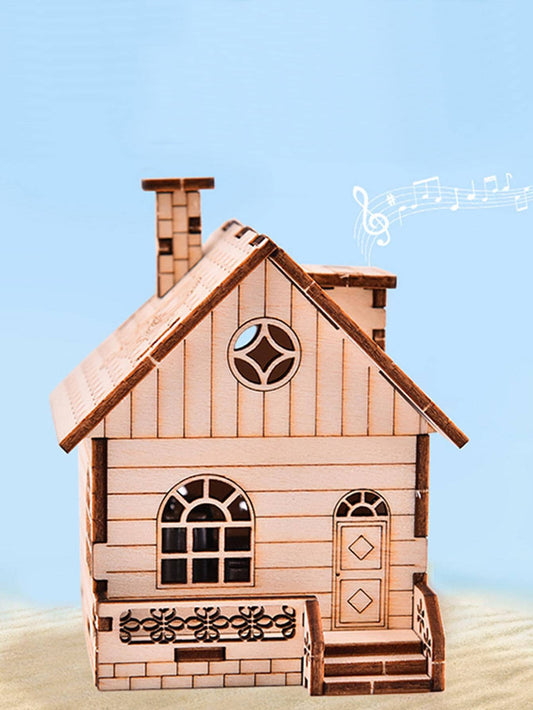 1pc House Shaped Wooden Music Box, Beige Creative WPC Eight Tone Box For Home D