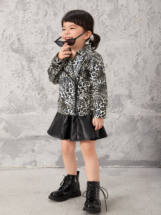 Toddler Girls Leopard Print Moto Jacket