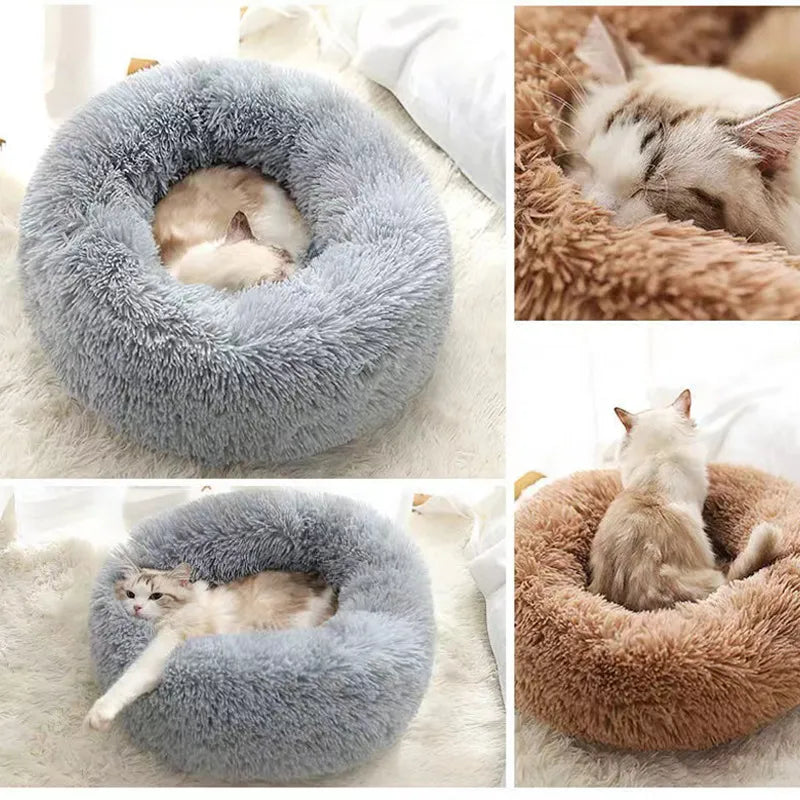 Donut Cat Bed Round Plush Pet Bed for Cats Dogs Pet Deep Sleeping Nest Soft