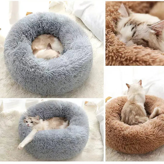 Donut Cat Bed Round Plush Pet Bed for Cats Dogs Pet Deep Sleeping Nest Soft