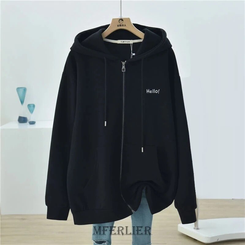 Plus Size 6XL 150KG Women Hoodies Zip-up Harajuku Oversized Pocket Hooded Sweat