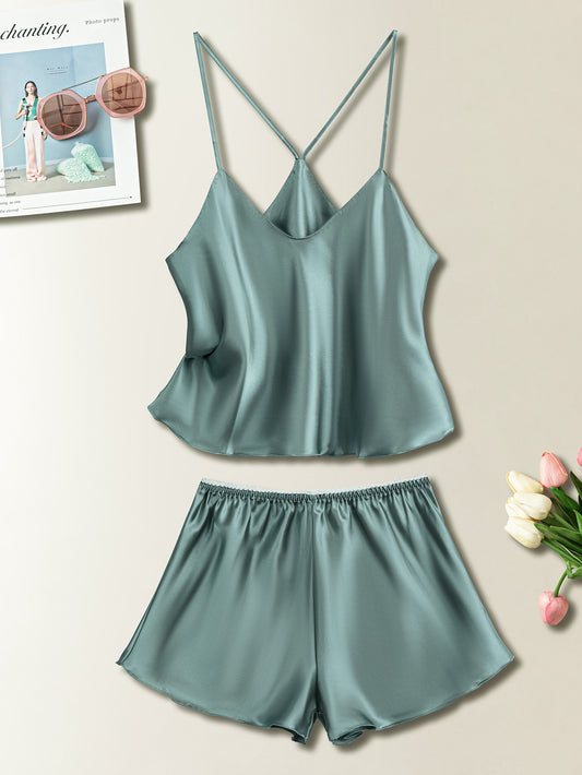 Satin Cami Top With Shorts PJ Set