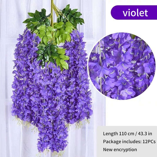 12Pcs Wisteria Artificial Flower Rattan Wreath Arch Wedding Home Garden Office