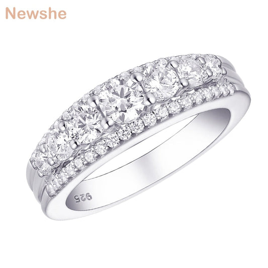 Newshe Solid 925 Sterling Silver Wedding Engagement Ring 1.2Ct Round Cut AAAAA