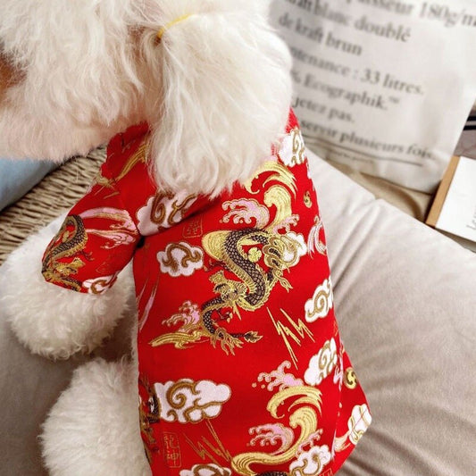 Winter Warm Dog Jacket Pet Puppy Chinese Styles Embroidery Clothes New Year