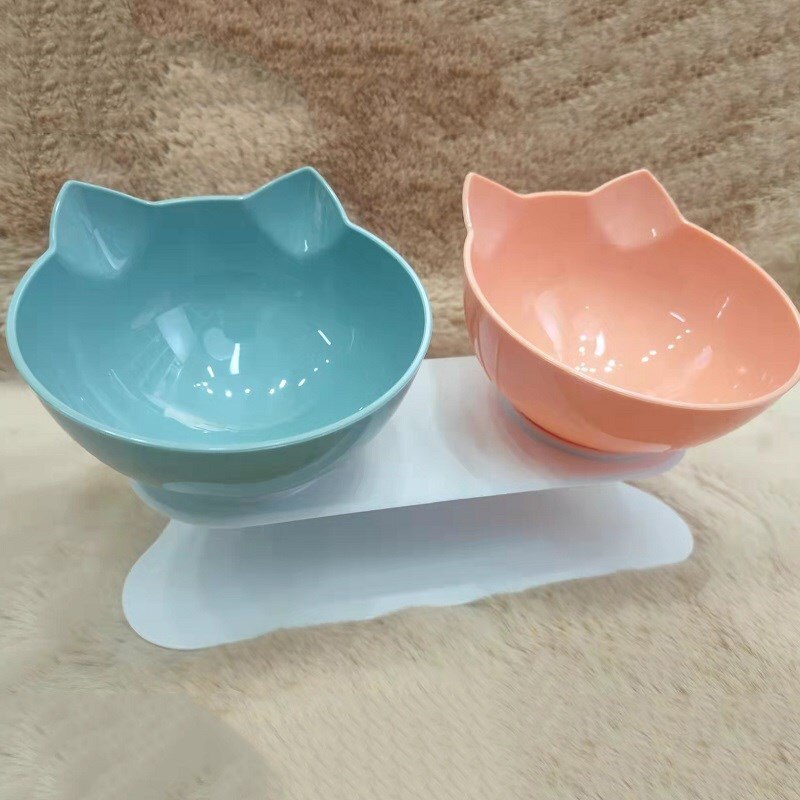 Non-slip Cat Bowl Double Pet Bowls With Raised Stand High Foot Pet Food and