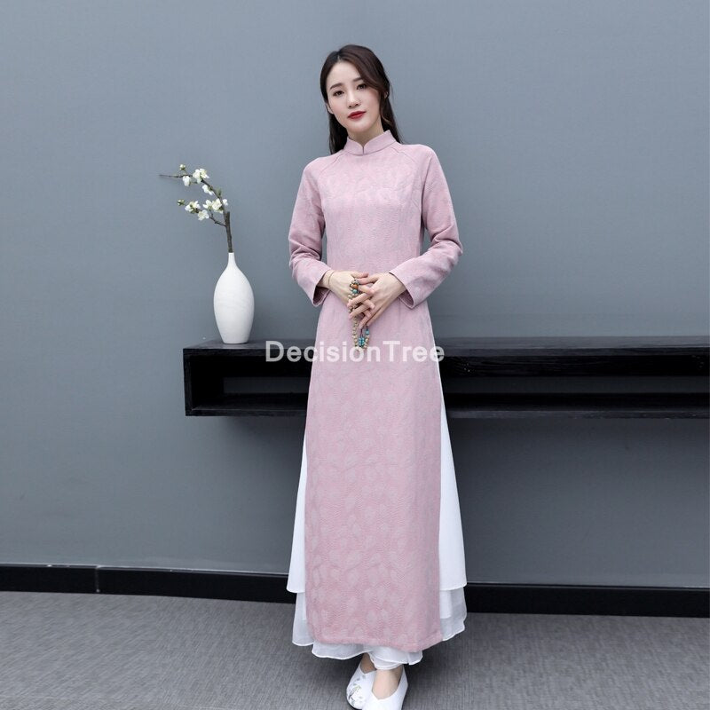 2023 cheongsam ao dai vietnam style elegant lady dress retro mandarin collar