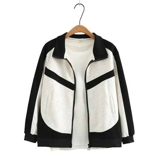 Plus Size Women's Clothing Stylish Colour-Blocked Spring/Autumn Casual Jacket W