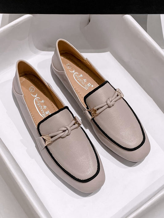 Women Knot Decor Square Toe Loafer Flats, Elegant Outdoor Flats