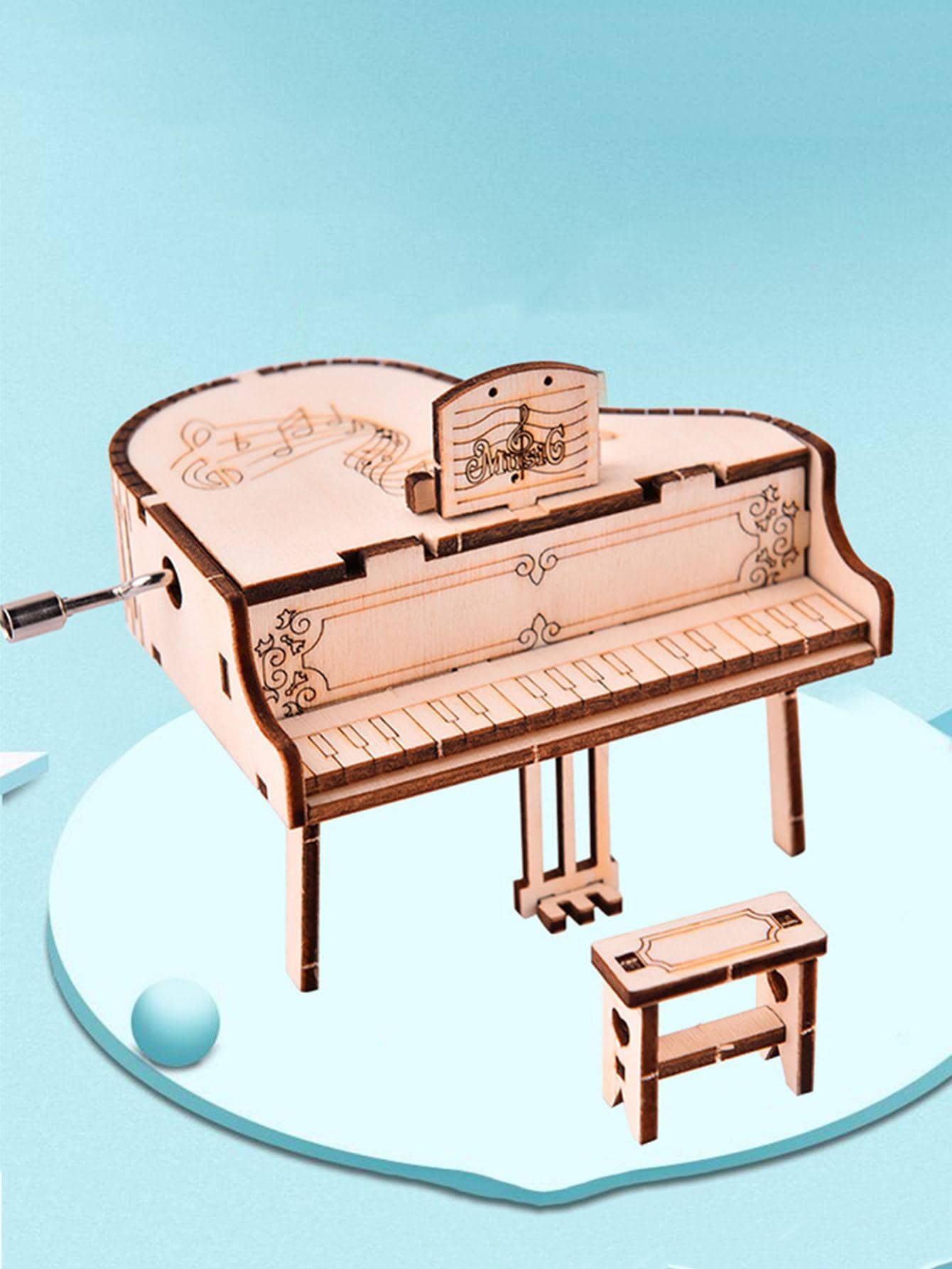 1pc Wooden Music Box, Creative Horn Design Eight Tone Box For Home