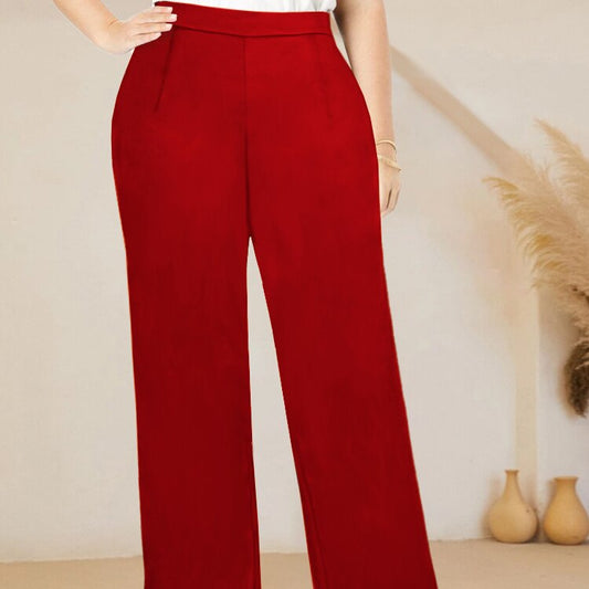 Plus Size Pants for Women High Waist Wide Leg Zipper Closure Capris Office Lady