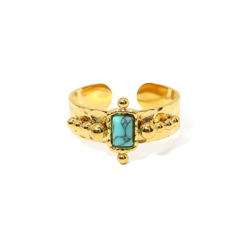 WILD & FREE Luxury Turquoise Stainless Steel Rings for Women Blue Natural Stone