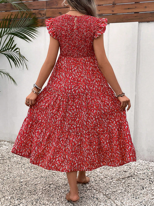 Maternity Ditsy Floral Print Ruffle Hem Dress