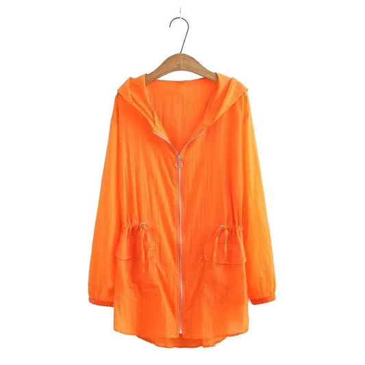 Plus Size Women's Clothing Long Sleeve Jacket Hooded Drawstring Waist Zipper Th