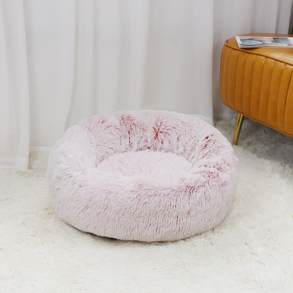 Super Soft Pet Cat Bed Plush Full Size Washable Calm Bed Donut Bed Comfortable