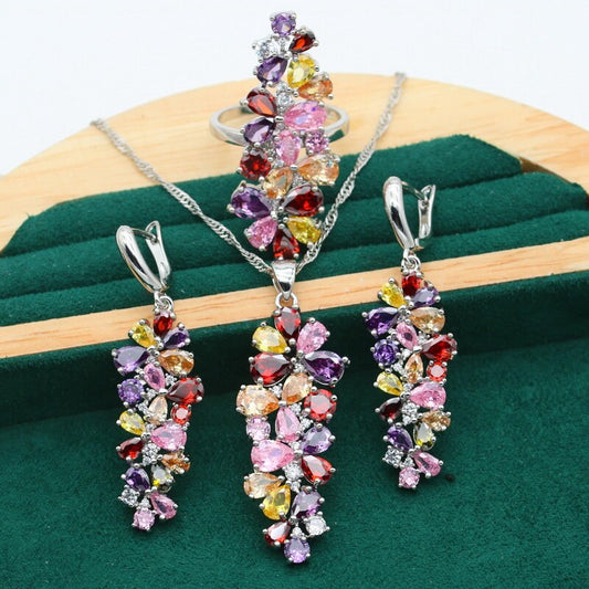 New Multicolour Purple Topaz 925 Silver Jewelry Set For Women Bracelet Earring