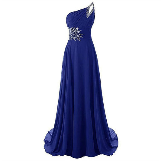 A Line Chiffon Beading Pleat Elegant One Shoulder Bridesmaid Dresses Wedding Par