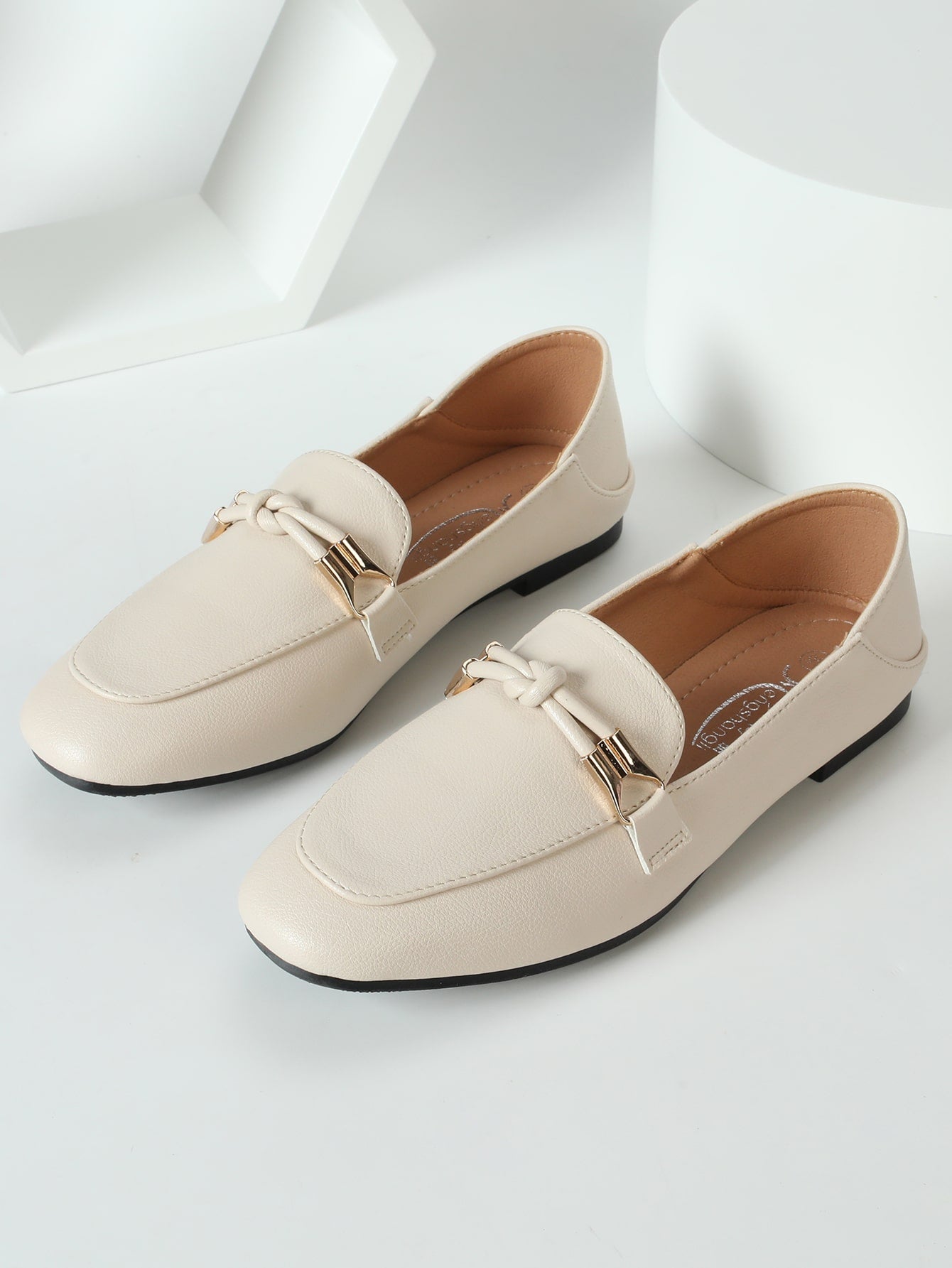 Women Knot Decor Square Toe Loafer Flats, Elegant Outdoor Flats