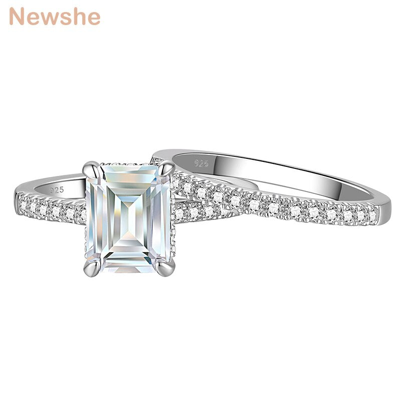 Newshe 3.4 Ct Emerald Cut Simulated Diamond Engagement Rings AAAAA CZ