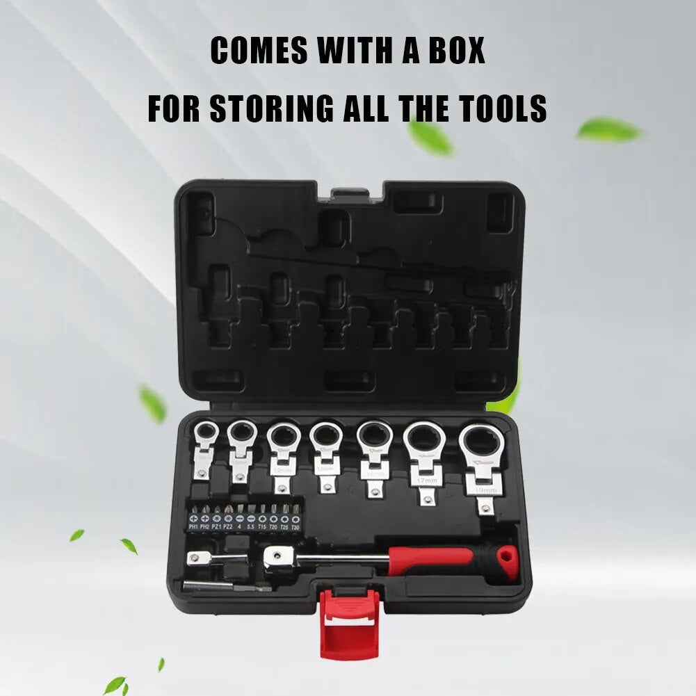 20pcs Torque Wrench Set Interchangeable Heads Flex Head Ratchet Wrench Set 8-19 image 4