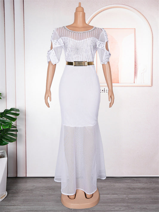 Wedding Party White Dresses Dubai African Luxury Diamond Bodycon Maxi Robe Eleg image 0