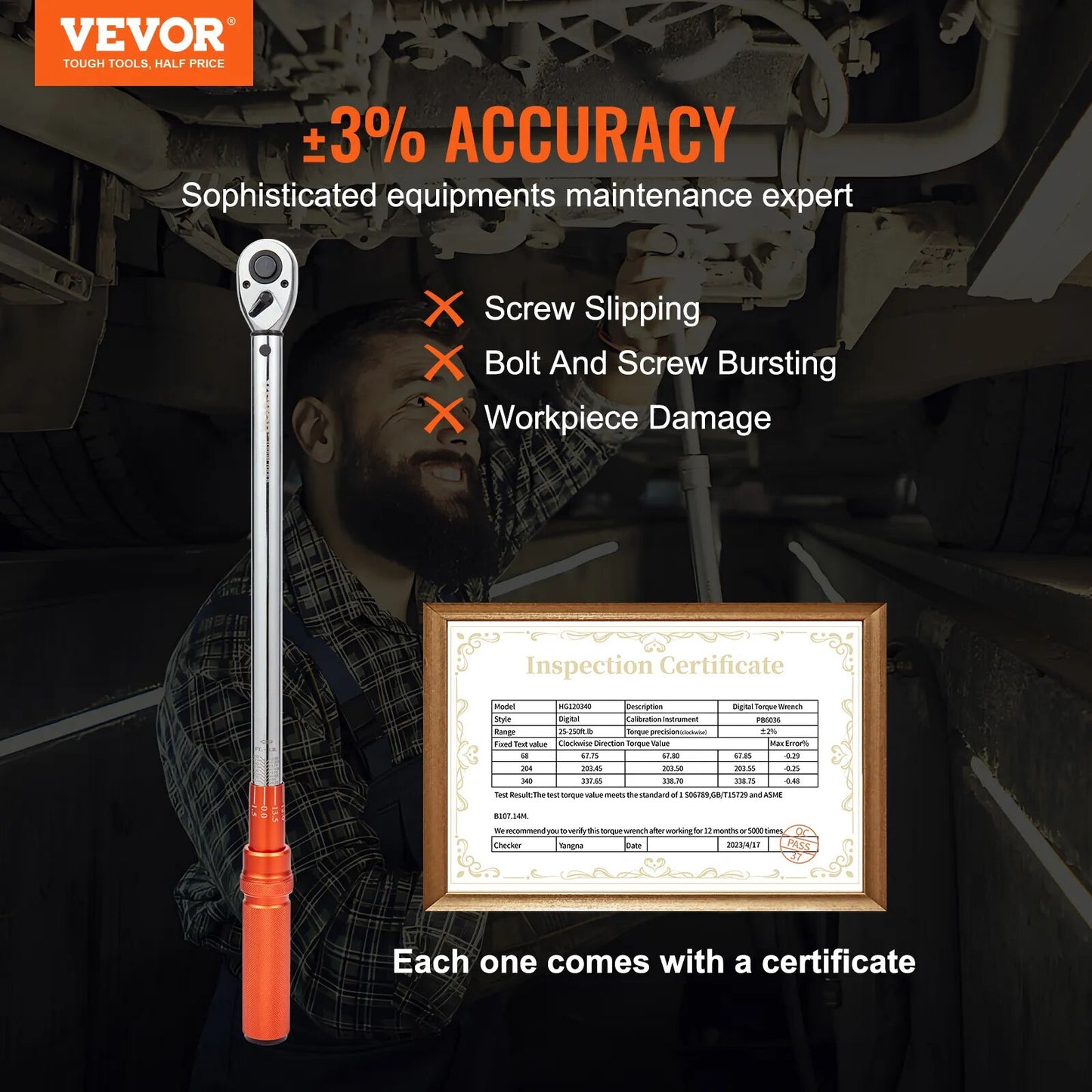 VEVOR 1/2" 1/4" 3/8" Mechanical Torque Wrench Set Precision Pointer Hand Tools image 5