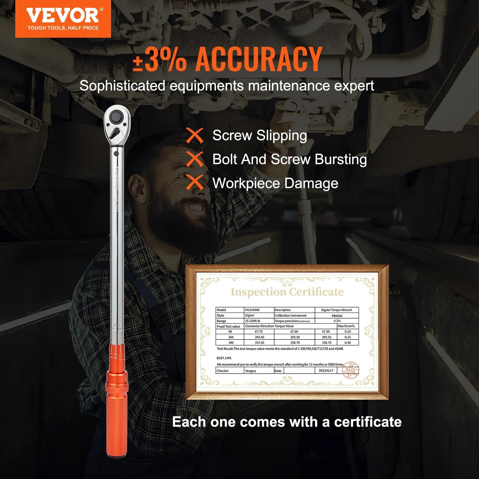 VEVOR 1/2" 1/4" 3/8" Mechanical Torque Wrench Set Precision Pointer Hand Tools image 5