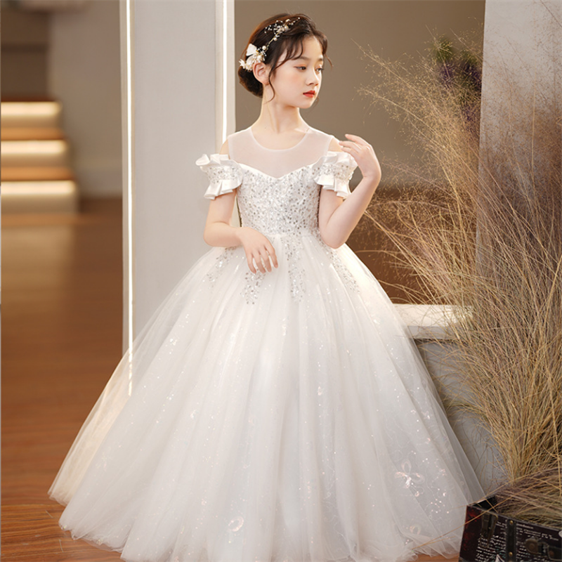 White Wedding Long Dresses for Girls Baby Lace Princess Dress Birthday Dress Ba image 2
