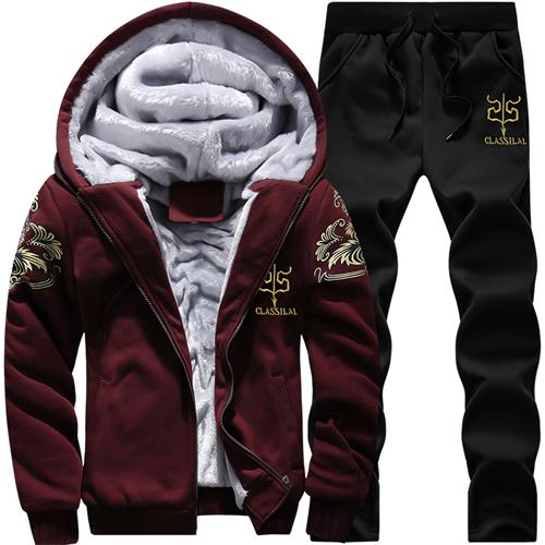 BOLUBAO Winter Thick Men Sports Suit Tracksuit Hooded Sportswear Zipper Cardigan Hooded+Elastic Pants Casual Men Set