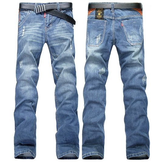 Ripped Large Size Jeans Men's Fashion Street Style Retro Washed Embroidery Blue for Men Casual Pants Slim Small Feet Cargo Pants