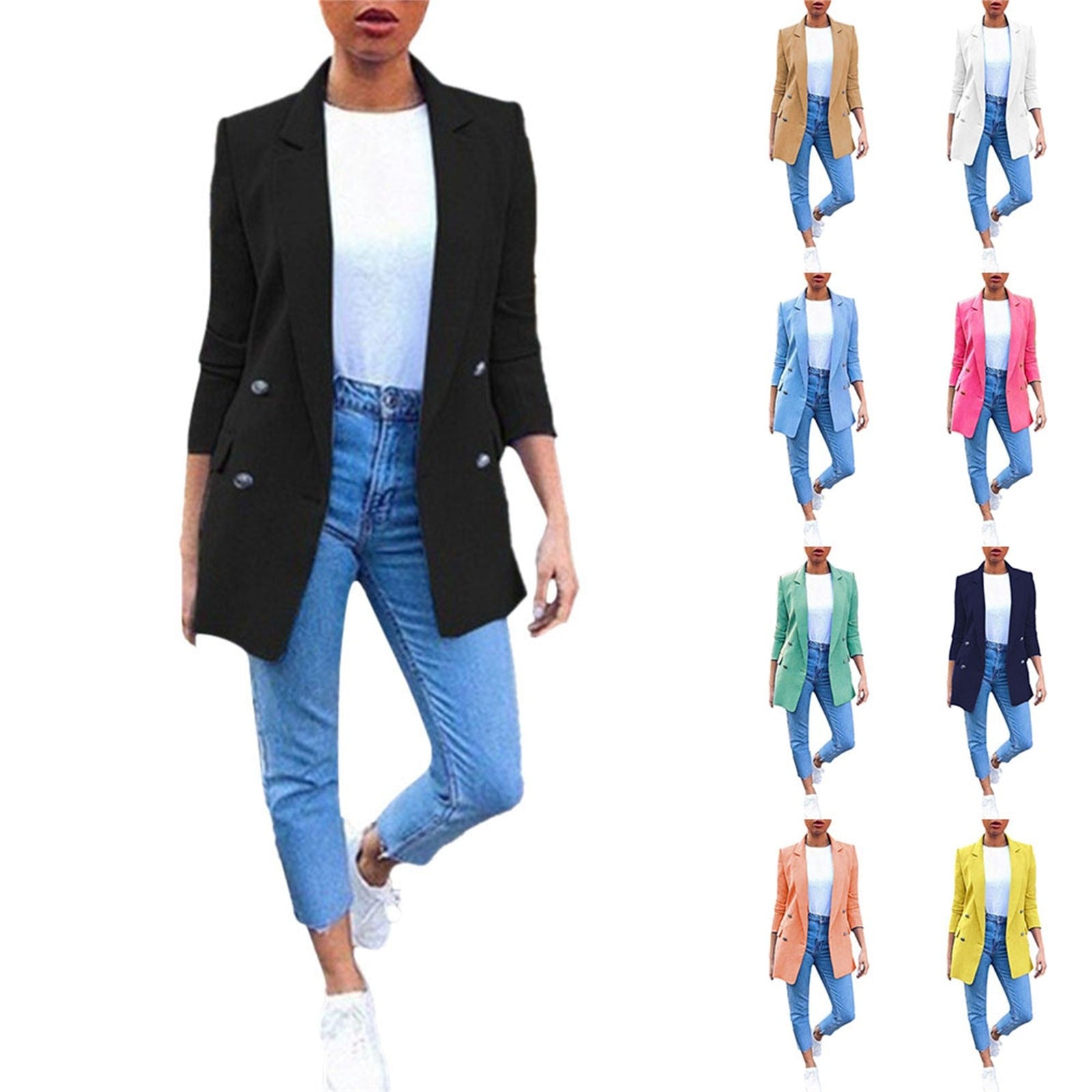 Women's Solid Color Suit Collar Long Sleeved Loose Fitting Suit Jacket image 1