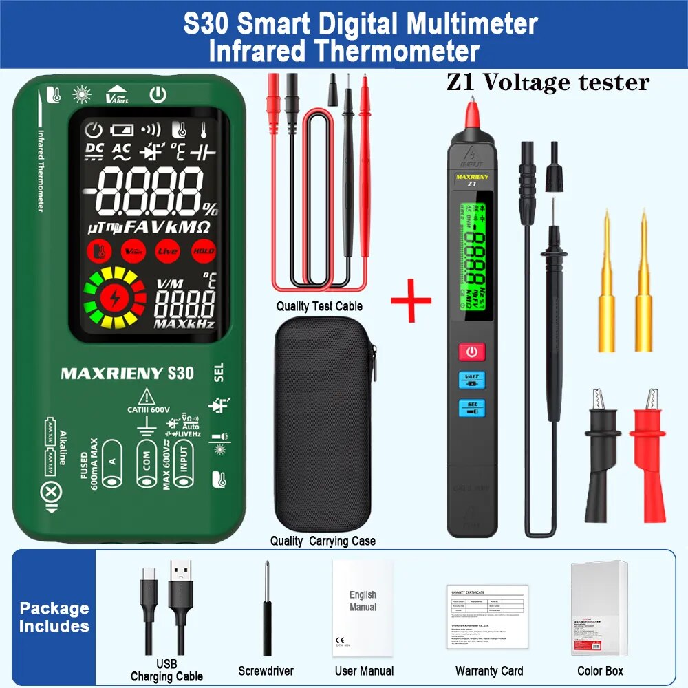 MAXRIENY Digital Multimeter Infrared Thermometer Rechargeable Voltmeter 9999 Co image 3